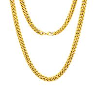 Oaldilee Stainless Steel Cuban Chain Necklace for Men Women, Real Gold/Black Plated Mens Chain Curb Chains, 3/5/7/10/12mm width, 18, 20, 22, 24, 26, 28, 30 Inch Jewelry Gift, 66.04 cm, Stainless Steel