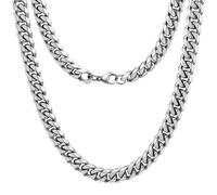 Oaldilee Stainless Steel Cuban Chain Necklace for Men Women, Real Gold/Black Plated Mens Chain Curb Chains, 3/5/7/10/12mm width, 18, 20, 22, 24, 26, 28, 30 Inch Jewelry Gift, 76.20 cm, Stainless Steel