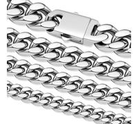 Oaldilee Stainless Steel Cuban Link Chain Necklace for Men, Real Gold/Black Plated Curb Chains, 5/7/9/11mm width,18"-30" Length Hip Hop Jewelry Gift, Send Gift Box, 18 inches, Stainless Steel, No