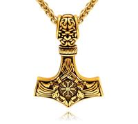 Oaldilee Thor Hammer Necklace for Men, 18K Gold/Black Stainless Steel Hammer Mjolnir Pendant Powerful Amulet Noridc Jewelry Gift for Viking Lover-Send Gift Box, Stainless Steel, No Gemstone