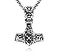 Oaldilee Thor Hammer Necklace for Men, 18K Gold/Black Stainless Steel Hammer Mjolnir Pendant Powerful Amulet Noridc Jewelry Gift for Viking Lover-Send Gift Box, Stainless Steel, No Gemstone