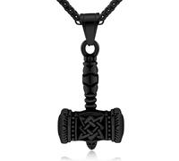 Oaldilee Thor Hammer Necklace for Men, 18K Gold/Black Stainless Steel Hammer Mjolnir Pendant Powerful Amulet Noridc Jewelry Gift for Viking Lover-Send Gift Box, Stainless Steel, No Gemstone