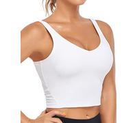 Oalka Sports Bra Womens Longline Padded Crop Tank Yoga Bras Workout Fitness Top, Heart White, M