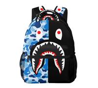 OAMAY Backpack Shark Teeth Camo Backpacks 3D Print Travel Laptop Daypack Bookbag Fashion Durable for Men and Women, Shark Half Blue Half Black Camo, One Size, Fashion and Cool Backpack