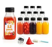 OAMCEG 12 Pack 8oz/237ml Juice Bottles with Lids - Clear Reusable Small Bottles for Milk Water Smoothies Shots - Ideal for Fridge Freezer Storage Home Cafes Parties Picnics Travel Events BBQs