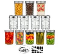 OAMCEG 12 Pack 8oz Mason Jars with Lids - Airtight Regular Mouth Glass Jars with Silver Metal Lid, Includes Round Sticker Labels and Marker Pen for Pickling, Jam, Honey, Overnight Oats, Food Storage