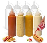 OAMCEG 16OZ/470ml Sauce Squeeze Bottles - 8 Pack BPA-Free Plastic Ketchup & Condiment Bottles with Measurement for Syrup, Dressings, Mayonnaise，Hot Sauce