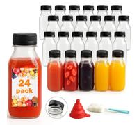 OAMCEG 24 Pack 8oz/237ml Juice Bottles with Lids - Clear Reusable Small Bottles for Milk Water Smoothies Shots - Ideal for Fridge Freezer Storage Home Cafes Parties Picnics Travel Events BBQs