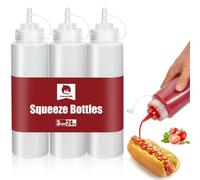 OAMCEG 3 Pack Ketchup Squeeze Bottles - 24 OZ /700ml Plastic Condiment Squeeze Squirt Bottles and Caps with Discrete Measurements, for Ketchup, Sauces, Syrup, Condiments, Dressings, Paint, BPA Free