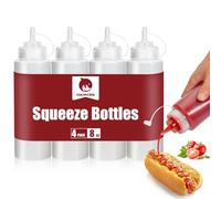 OAMCEG 4 Pack Ketchup Squeeze Bottles 8 OZ Plastic Condiment Squeeze Squirt Bottles and Caps with Discrete Measurements, for Ketchup, BBQ, Sauces, Syrup, Condiments, Dressings, Paint - BPA Free