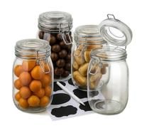OAMCEG 4 Pack Mason Jars with Clip Top Lids - 34oz /1000ml Wide Mouth Glass Storage Jars, Airtight Seal Containers for Coffee, Sugar, Oats, Flour for Meal Prep and Kitchen Pantry Organisation