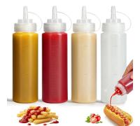 OAMCEG 4-Pack Sauce Squeeze Bottles, 8oz/237 ml BPA-Free Plastic Ketchup & Condiment Bottles with Measurement for Syrup, Dressings, Mayonnaise，Hot Sauce