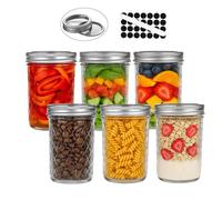 OAMCEG 6 Pack 8oz Mason Jars with Lids - Airtight Regular Mouth Glass Jars with Silver Metal Lid, Includes Round Sticker Labels and Marker Pen for Pickling, Jam, Honey, Overnight Oats, Food Storage