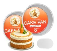 OAMCEG 8 Inch Loose Bottom Cake Tin Set - 2pcs Non-Stick Aluminium Round Baking Pans with 50 Baking Papers - Deep Removable Base Tins for Cheesecake, Sponge, Birthday & Wedding Cakes