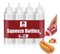 OAMCEG 8 Pack Plastic Squeeze Bottles - 12 OZ Durable Condiment Squeeze Squirt Bottle with Discrete Measurements, for Ketchup, BBQ, Sauces, Syrup, Condiments, Dressings, Arts and Crafts, BPA Free