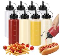 OAMCEG 8-Pack Sauce Squeeze Bottles,16 oz/500ml BPA-Free Plastic Ketchup & Condiment Bottles with Measurement for Syrup, Dressings, Mayonnaise,Hot Sauce (Black)