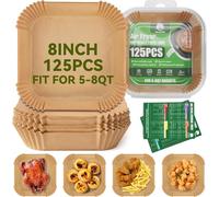 OAMCEG Air Fryer Liners Disposable Square - 125PCS Parchment Paper for 5-8QT Air Fryer, Oven, Microwave - Nonstick, Waterproof, Greaseproof with Recipe Stickers