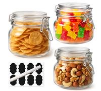 OAMCEG Clip Top Jars 500ml Set of 3 - Airtight Glass Storage Containers with Lids for Jam, Pickle, Overnight Oats, Canning, Sugar & Spices - Reusable Mason Jars for Kitchen Food Organiser