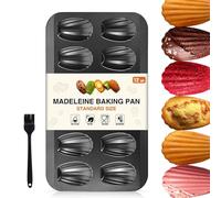 OAMCEG Madeleine Pan 12 Cup, Heavy Duty Shell Shape Madeline Tray with Silicone Brush, Nonstick Carbon Steel Cookie Cake Scone Pan Baking Mold for Oven Baking