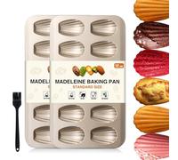 OAMCEG Madeleine Pan with Silicone Brush 12 Cup Heavy Duty Shell Shape Madeline Pans, Nonstick Carbon Steel Cookie Cake Scone Pan Baking Mold for Oven Baking (Golden)