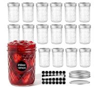 OAMCEG Preserving Jars with Lids, Set of 16 Screw Jars, 250 ml Mason Jar Glass, Versatile Jam Jars, Meal Prep Overnight Oats Jars, 100% Recycled Glass Bottles for Normal Opening