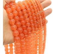 Oameusa 10mm Deep Orange Chalcedony Agate Natural Gemstone Loose Agate Stones Beads for DIY Bracelets Necklace Earring Jewelry Making Supplies About 35-38Pcs 15inches/Strand