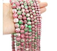 Oameusa 6mm Pink Green Rain Stone Natural Gemstone Loose Agate Stones Beads for DIY Bracelets Necklace Earring Jewelry Making Supplies About 60-62Pcs 15inches/Strand