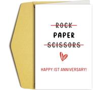 Oamiolek Funny 1st Anniversary Card for Him Her, Paper Anniversary Card, Hilarious 1st Wedding Anniversary Card for Husband Wife, Rock Paper Scissors