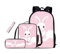 Oamsistay Cute Bunny 4Pcs Boys Backpack with Lunch Box Pencil Case and Keychain Kids Backpack for Boys School Backpack Portable Lunch Bag Large Capacity Waterproof Bookbag