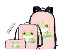 Oamsistay Cute Frog School Backpack Set for Boys with Lunch Box Pencil Case with Keychain School Backpack Kids Backpack for Boys 6-8 Casual Daypack Kindergarten Elementary School Boys and Girls