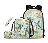 Oamsistay Hummingbird Kids Backpack Set Boys 4pcs Kids Backpack with Lunch Box Pencil Case and Keychain School Backpacks Large Capacity Waterproof Bookbag Kindergarten Elementary Kids Backpack