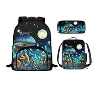Oamsistay School Backpack Set 3Pcs Kids Backpack For Girls with Lunch Bag Pen Bag Set School Backpacks Casual Daypack, Mushroom Moon, One Size, Rucksack Backpacks