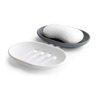 Oamwrae 2pcs Silicone Soap Dish with Drainage, Non-slip and Portable Soap Holder, Soap Dishes for Bathroom, Shower, Kitchen (Grey & White)