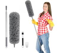Oamwrae Feather Duster Extendable, Microfiber Long Handled Duster with 40-240 cm Telescopic Pole and Groove Cleaning Brush, for Ceilings, Cars, Household Cleaning