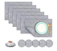 Oamwrae Placemats PVC Rectangular Heat-Resistant, Washable Place Mats for Table, 45 x 30 cm-Black & Grey Woven, Plastic