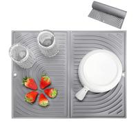 Oamwrae Silicone Dish Drying Mat, Folding Drainer Draining Board Matt for Kitchen Counter, Non-Slip, Quick Dry, Heat Resistant (43×34cm, Grey)