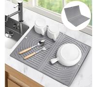 Oamwrae Silicone Dish Drying Mat, Folding Drainer Draining Board Matt for Kitchen Counter, Non-Slip, Quick Dry, Heat Resistant (43×34cm, Grey)