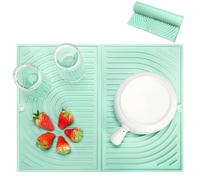 Oamwrae Silicone Dish Drying Mat, Folding Drainer Draining Board Matt for Kitchen Counter, Non-Slip, Quick Dry, Heat Resistant (43×34cm, Green)
