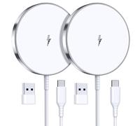 OANDYS For MagSafe Charger 2 Pack 15W Fast Magnetic Wireless Charger For iPhone 17/16/15/14/13/12 Series & AirPods 4-2Pro, Strong Magnet, USB-C/A Ports, Ultra-Thin & Portable, Ideal for Desk & Bedside
