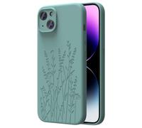 OAOA Magnetic Engraved Case Compatible with iPhone 15 Case, Compatible with Magsafe, Camera All-Round Protection, Slim Liquid Silicone Phone Case for Women Girls, Midnight Green Flower