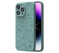 OAOA Magnetic Engraved Case Compatible with iPhone 15 Pro Case, Compatible with Magsafe, Camera All-Round Protection, Slim Liquid Silicone Phone Case for Women Girls, Midnight Green Dinosaur Land