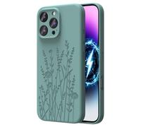 OAOA Magnetic Engraved Case Compatible with iPhone 16 Pro Case, Compatible with Magsafe, Camera All-Round Protection, Slim Liquid Silicone Phone Case for Women Girls, Midnight Green Flower