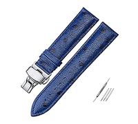 OAOAO Genuine Leather Watch Band Replacement, 12-24mm Ostrich Pattern Strap with Pin Clasp, for Analog Quartz Watch, 1 Pcs(Blue butterfly buckle,19mm)