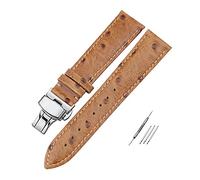 OAOAO Genuine Leather Watch Band Replacement, 12-24mm Ostrich Pattern Strap with Pin Clasp, for Analog Quartz Watch, 1 Pcs(Light brown butterfly buckle,14mm)