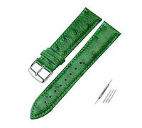 OAOAO Genuine Leather Watch Band Replacement, 12-24mm Ostrich Pattern Strap with Pin Clasp, for Analog Quartz Watch, 1 Pcs(Green silver buckle,14mm)