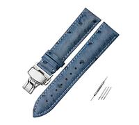 OAOAO Genuine Leather Watch Band Replacement, 12-24mm Ostrich Pattern Strap with Pin Clasp, for Analog Quartz Watch, 1 Pcs(Light blue butterfly buckle,23mm)