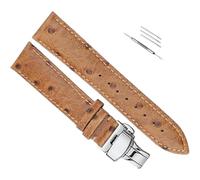 OAOAO Genuine Leather Watch Band Replacement, Ostrich Pattern, 12-24mm Width With Pin Clasp, For Analog Quartz Watch, 1 Pcs(Light brown butterfly buckle,14mm)