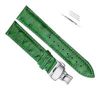 OAOAO Genuine Leather Watch Band Replacement, Ostrich Pattern, 12-24mm Width With Pin Clasp, For Analog Quartz Watch, 1 Pcs(Green butterfly buckle,18mm)