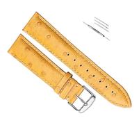 OAOAO Genuine Leather Watch Band Replacement, Ostrich Pattern, 12-24mm Width With Pin Clasp, For Analog Quartz Watch, 1 Pcs(Yellow silver buckle,14mm)