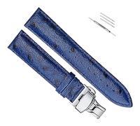 OAOAO Genuine Leather Watch Band Replacement, Ostrich Pattern, 12-24mm Width With Pin Clasp, For Analog Quartz Watch, 1 Pcs(Blue butterfly buckle,12mm)